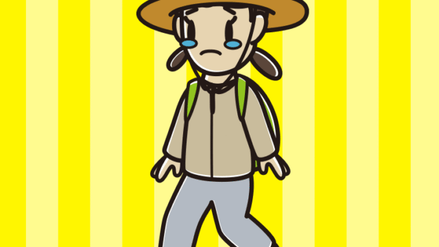 ハイキング中に泣く女子中学生のイラスト【色、背景あり】PNG