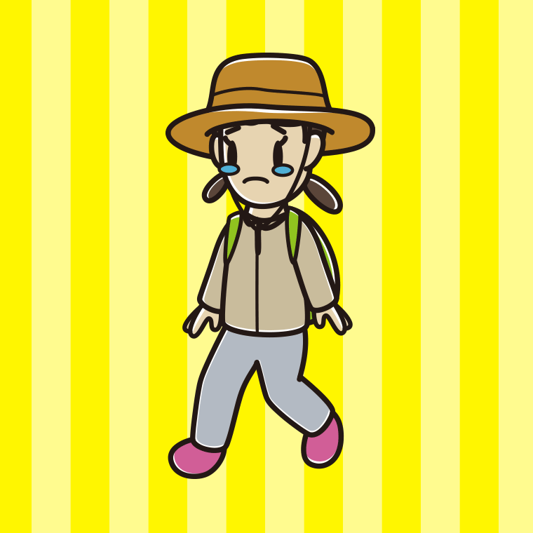 ハイキング中に泣く女子中学生のイラスト【色、背景あり】PNG