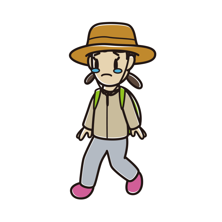 ハイキング中に泣く女子中学生のイラスト【色あり、背景なし】透過PNG