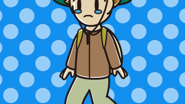 ハイキング中に泣く男子高校生のイラスト【色、背景あり】PNG