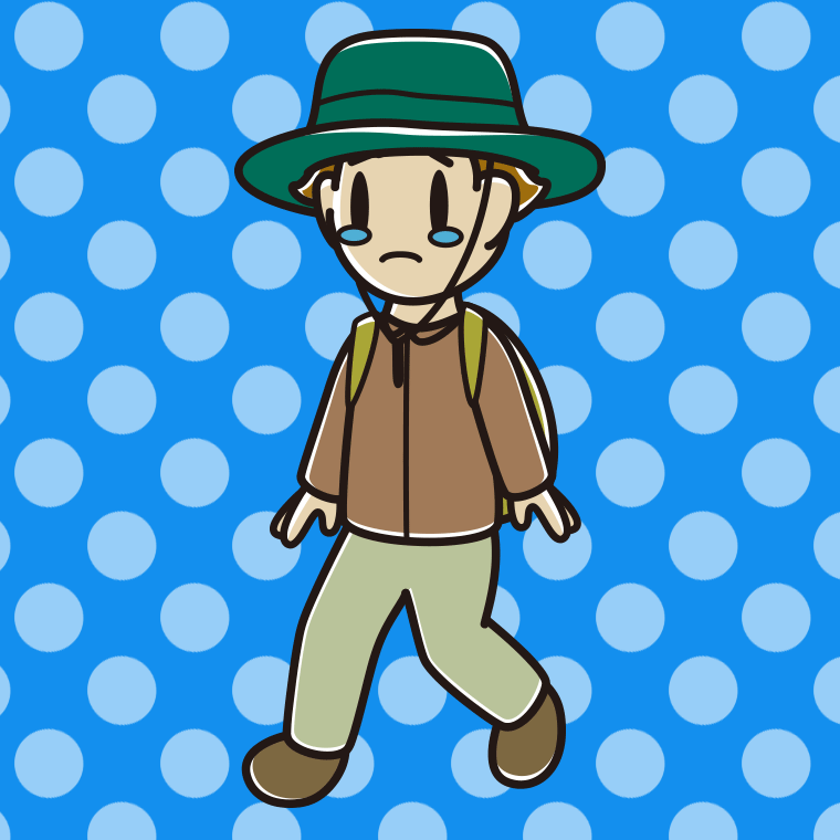 ハイキング中に泣く男子高校生のイラスト【色、背景あり】PNG
