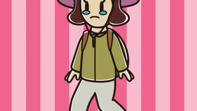 ハイキング中に泣く女子高校生のイラスト【色、背景あり】PNG