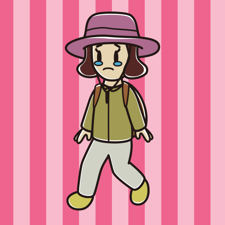 ハイキング中に泣く女子高校生のイラスト【色、背景あり】PNG