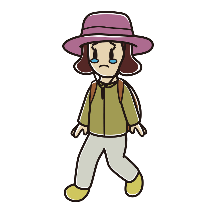 ハイキング中に泣く女子高校生のイラスト【色あり、背景なし】透過PNG