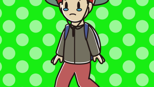 ハイキング中に泣く男子大学生のイラスト【色、背景あり】PNG