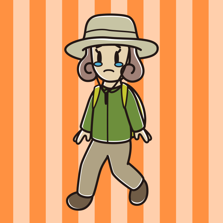 ハイキング中に泣く女子大学生のイラスト【色、背景あり】PNG