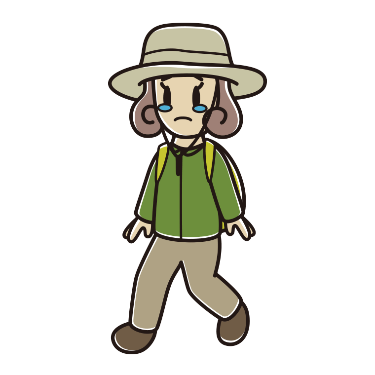 ハイキング中に泣く女子大学生のイラスト【色あり、背景なし】透過PNG