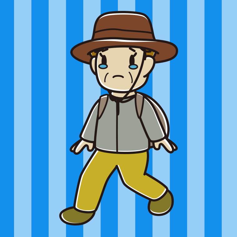 ハイキング中に泣くおばさんのイラスト【色、背景あり】PNG