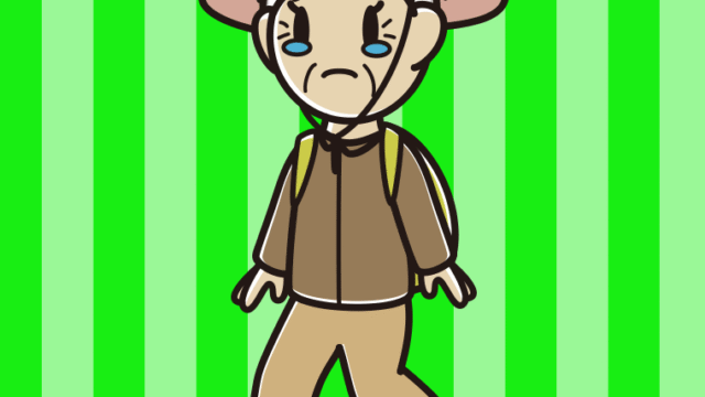 ハイキング中に泣くおばあさんのイラスト【色、背景あり】PNG