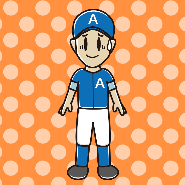 苦笑いする野球のユニフォーム姿の男性のイラスト【色、背景あり】PNG