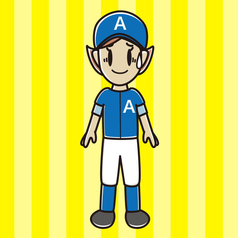 苦笑いする野球のユニフォーム姿の女性のイラスト【色、背景あり】PNG