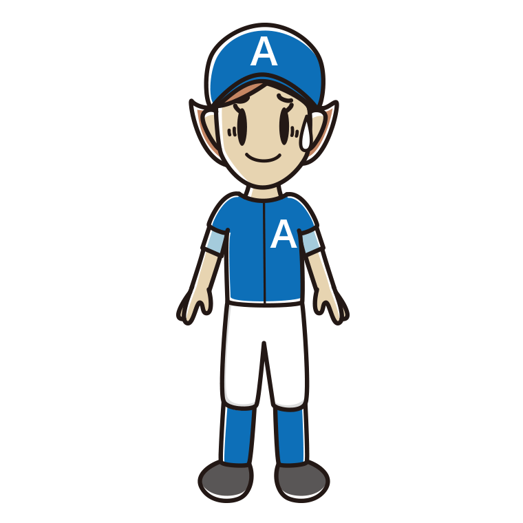 苦笑いする野球のユニフォーム姿の女性のイラスト【色あり、背景なし】透過PNG