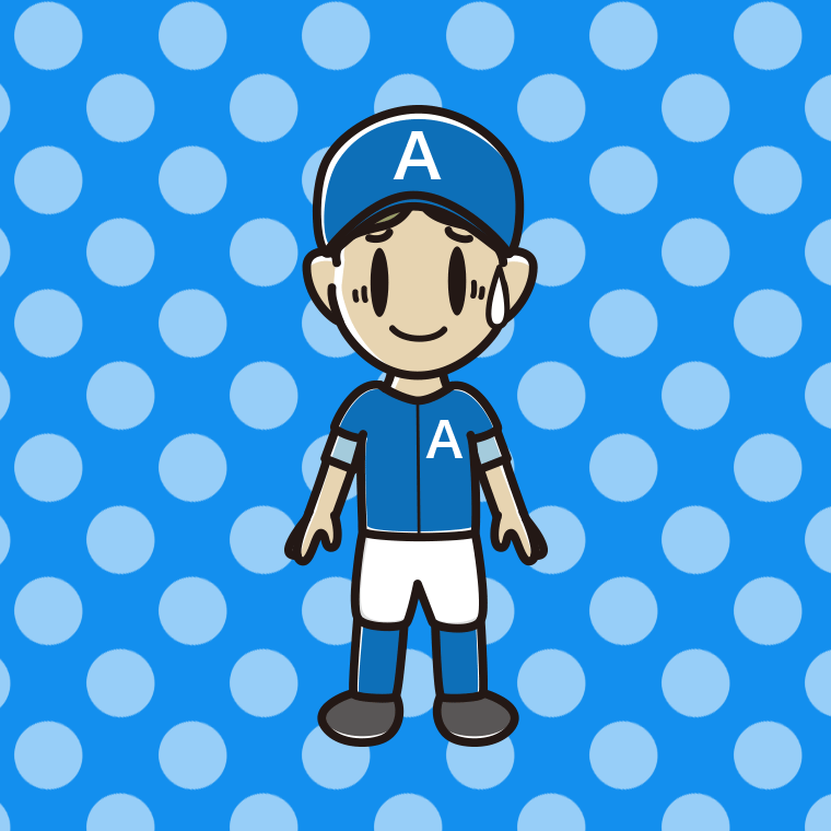 苦笑いする野球のユニフォーム姿の小学生男子のイラスト【色、背景あり】PNG