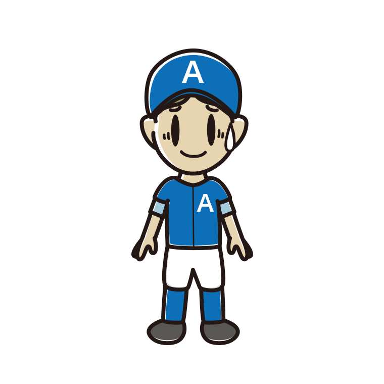 苦笑いする野球のユニフォーム姿の小学生男子のイラスト【色あり、背景なし】透過PNG