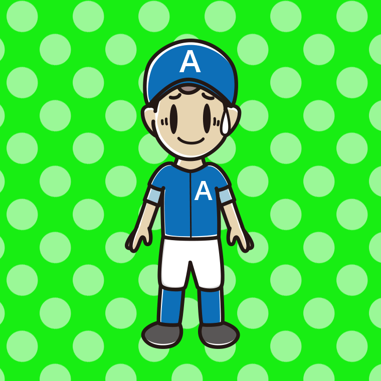 苦笑いする野球のユニフォーム姿の男子中学生のイラスト【色、背景あり】PNG