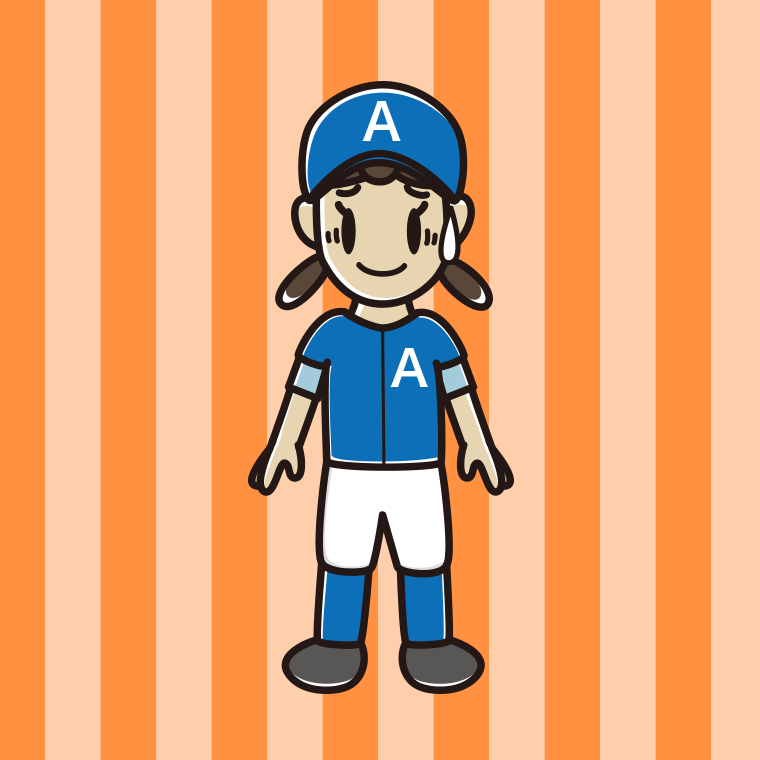 苦笑いする野球のユニフォーム姿の女子中学生のイラスト【色、背景あり】PNG