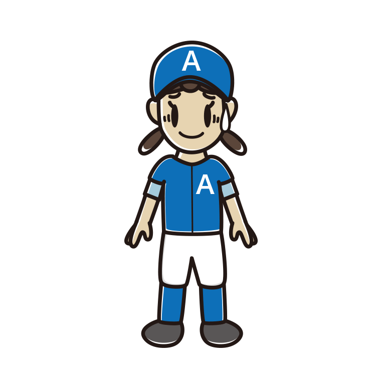苦笑いする野球のユニフォーム姿の女子中学生のイラスト【色あり、背景なし】透過PNG