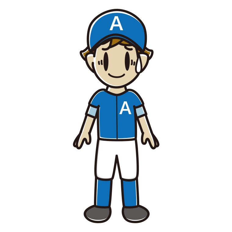 苦笑いする野球のユニフォーム姿の男子高校生のイラスト【色あり、背景なし】透過PNG