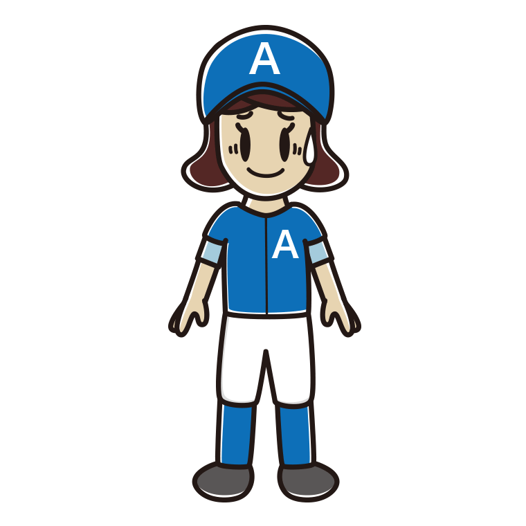 苦笑いする野球のユニフォーム姿の女子高校生のイラスト【色あり、背景なし】透過PNG