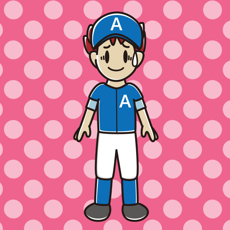 苦笑いする野球のユニフォーム姿の男子大学生のイラスト【色、背景あり】PNG