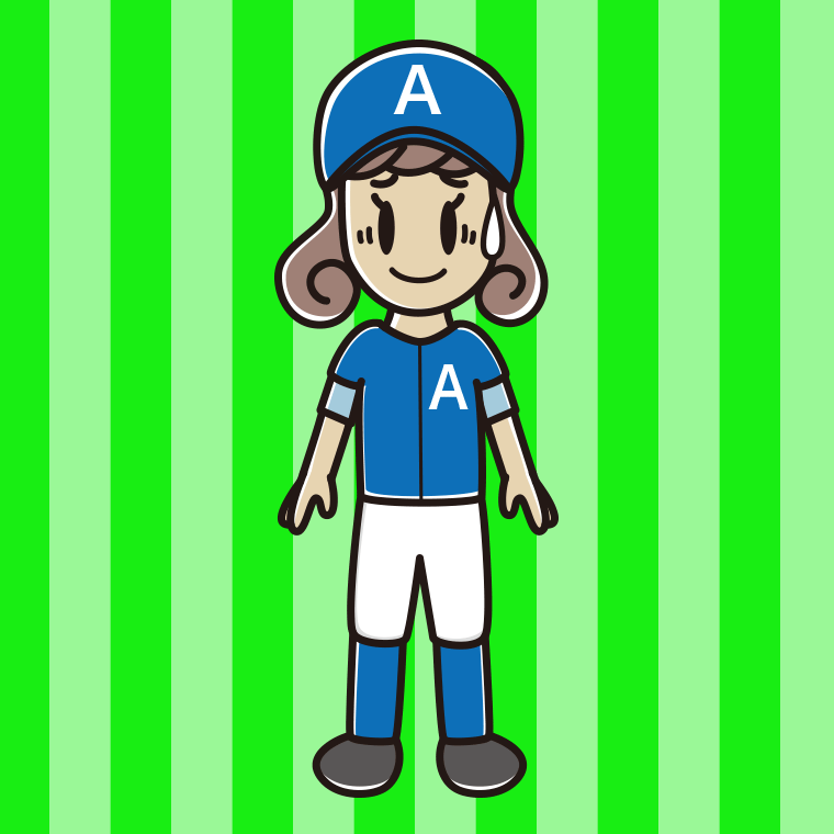 苦笑いする野球のユニフォーム姿の女子大学生のイラスト【色、背景あり】PNG