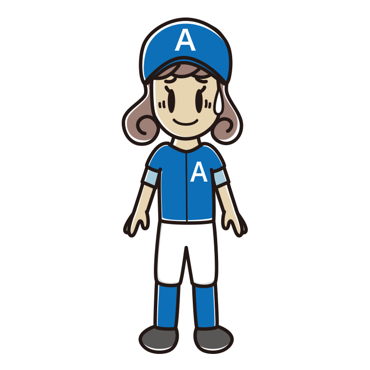 苦笑いする野球のユニフォーム姿の女子大学生のイラスト【色あり、背景なし】透過PNG