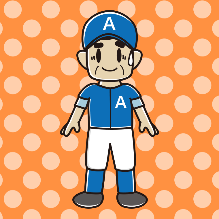 苦笑いする野球のユニフォーム姿のおじさんのイラスト【色、背景あり】PNG