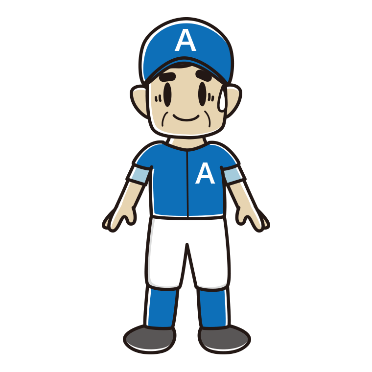 苦笑いする野球のユニフォーム姿のおじさんのイラスト【色あり、背景なし】透過PNG
