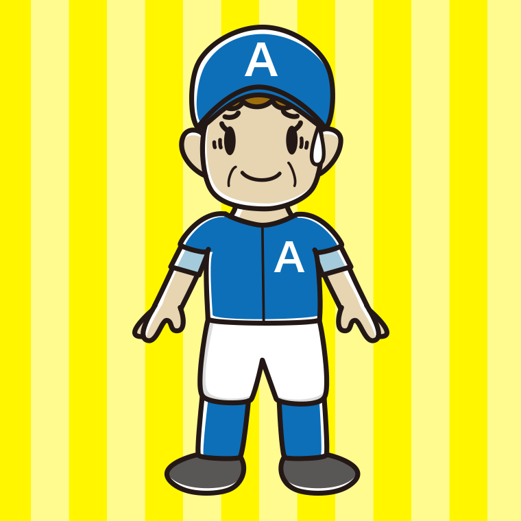 苦笑いする野球のユニフォーム姿のおばさんのイラスト【色、背景あり】PNG