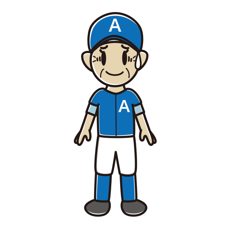 苦笑いする野球のユニフォーム姿のおばあさんのイラスト【色あり、背景なし】透過PNG