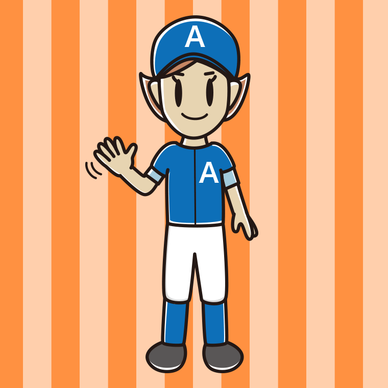 手を振る野球のユニフォーム姿の女性のイラスト【色、背景あり】PNG