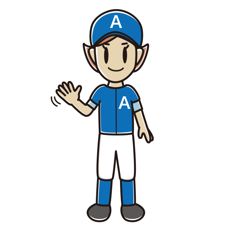 手を振る野球のユニフォーム姿の女性のイラスト【色あり、背景なし】透過PNG