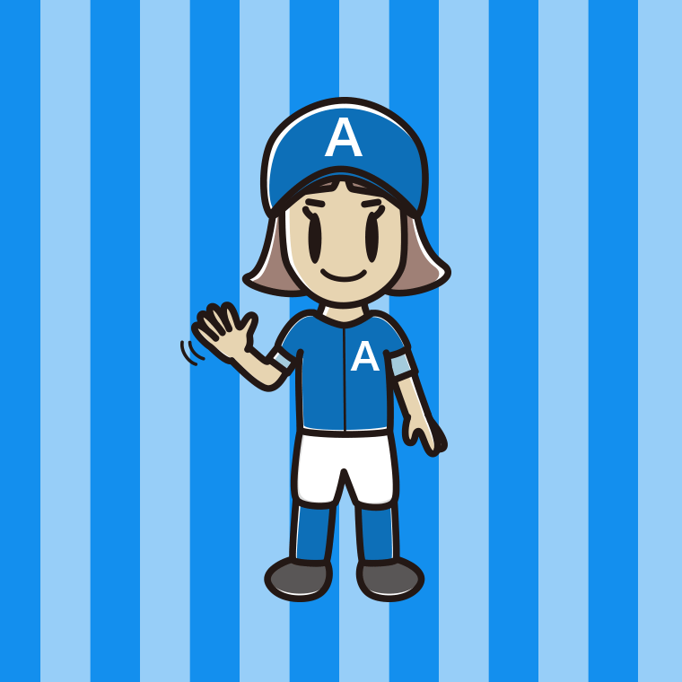 手を振る野球のユニフォーム姿の小学生女子のイラスト【色、背景あり】PNG