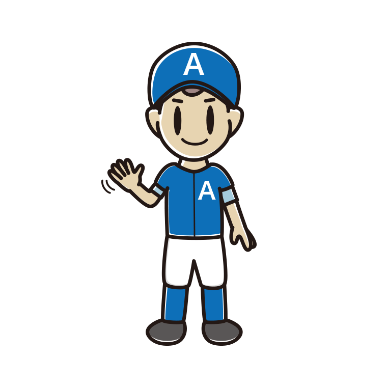 手を振る野球のユニフォーム姿の男子中学生のイラスト【色あり、背景なし】透過PNG