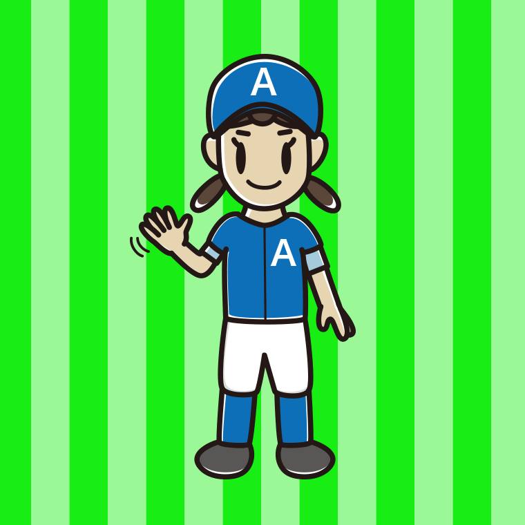 手を振る野球のユニフォーム姿の女子中学生のイラスト【色、背景あり】PNG