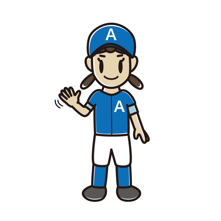 手を振る野球のユニフォーム姿の女子中学生のイラスト【色あり、背景なし】透過PNG