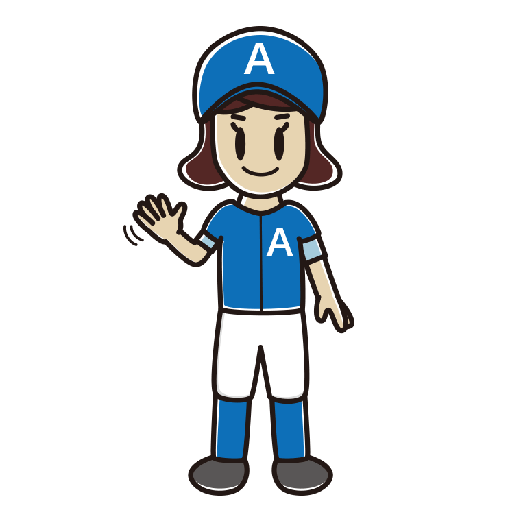 手を振る野球のユニフォーム姿の女子高校生のイラスト【色あり、背景なし】透過PNG