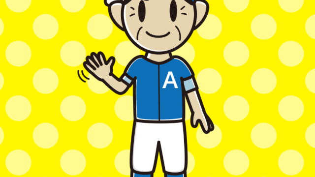 手を振る野球のユニフォーム姿のおじいさんのイラスト【色、背景あり】PNG