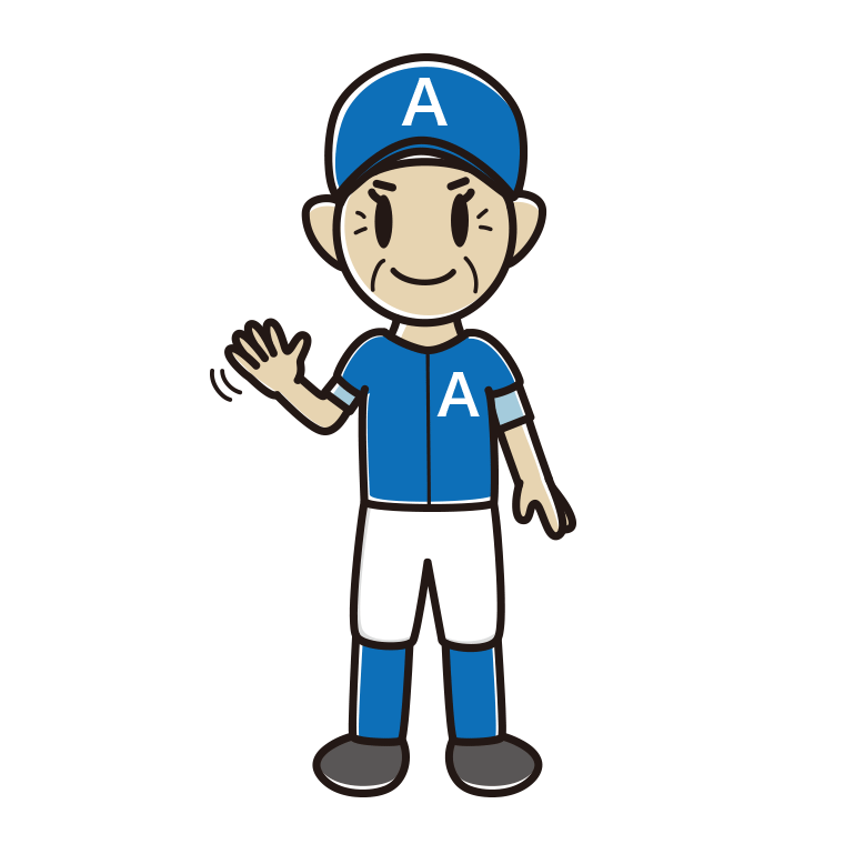 手を振る野球のユニフォーム姿のおばあさんのイラスト【色あり、背景なし】透過PNG