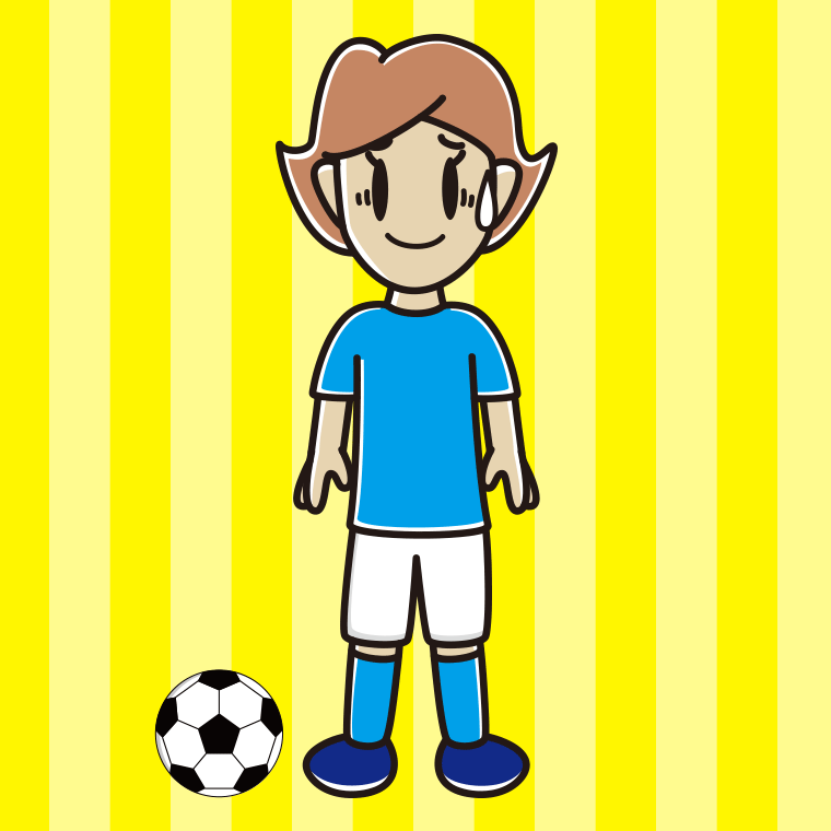 苦笑いするサッカーのユニフォーム姿の女性のイラスト【色、背景あり】PNG