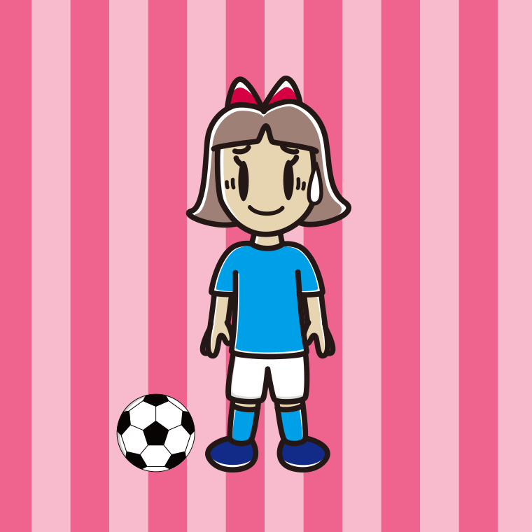 苦笑いするサッカーのユニフォーム姿の小学生女子のイラスト【色、背景あり】PNG