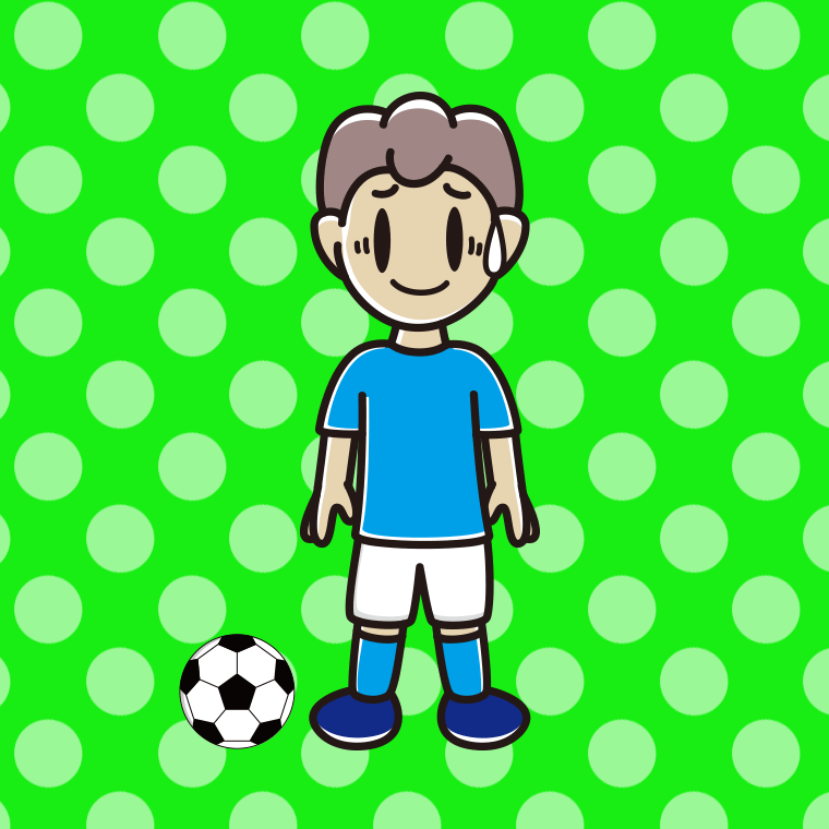 苦笑いするサッカーのユニフォーム姿の男子中学生のイラスト【色、背景あり】PNG