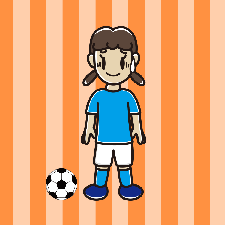 苦笑いするサッカーのユニフォーム姿の女子中学生のイラスト【色、背景あり】PNG