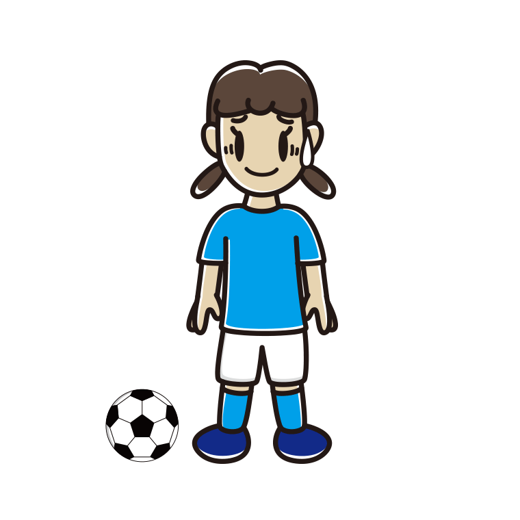 苦笑いするサッカーのユニフォーム姿の女子中学生のイラスト【色あり、背景なし】透過PNG