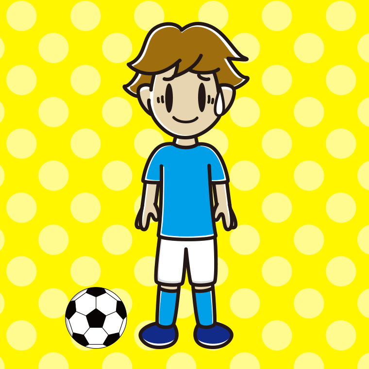 苦笑いするサッカーのユニフォーム姿の男子高校生のイラスト【色、背景あり】PNG
