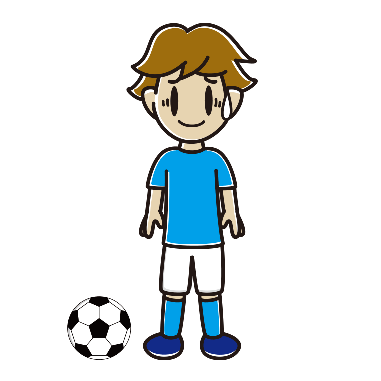 苦笑いするサッカーのユニフォーム姿の男子高校生のイラスト【色あり、背景なし】透過PNG