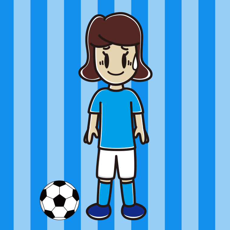 苦笑いするサッカーのユニフォーム姿の女子高校生のイラスト【色、背景あり】PNG