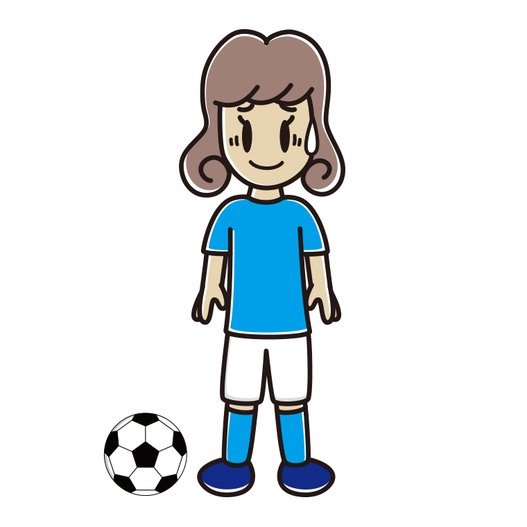 苦笑いするサッカーのユニフォーム姿の女子大学生のイラスト【色あり、背景なし】透過PNG