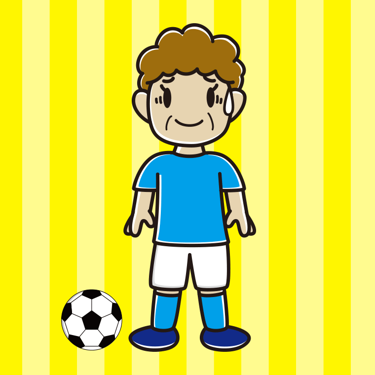 苦笑いするサッカーのユニフォーム姿のおばさんのイラスト【色、背景あり】PNG