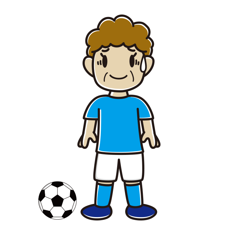 苦笑いするサッカーのユニフォーム姿のおばさんのイラスト【色あり、背景なし】透過PNG